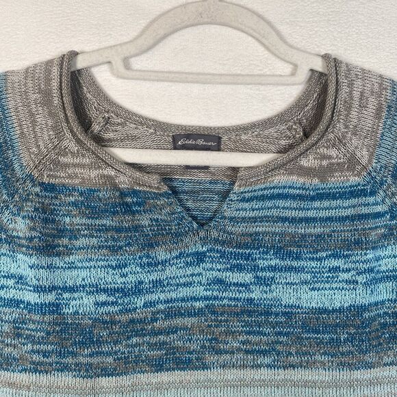 Eddie Bauer Women’s XL Blue Gray Striped Cotton Knit Sweater Pullover - Picture 6 of 10